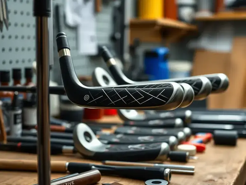 Professional golf club repair station with tools and grips